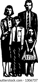 Black and white vector illustration of a formal family