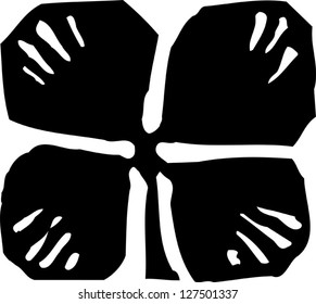 Black and white vector illustration of a four leaf clover