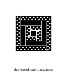 Black & white vector illustration of framed square or log cabin quilt pattern. Flat icon of quilting & patchwork geometric design template. Isolated object on white background. 