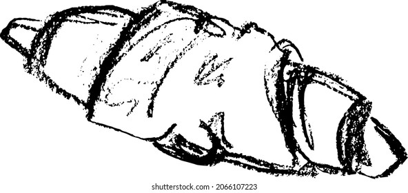 Black and white vector illustration of a French croissant, isolated, in a linear style, hand drawn drawing