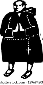 Black And White Vector Illustration Of Friar Tuck