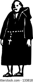 Black And White Vector Illustration Of A Friar Tuck