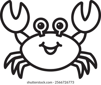 A black and white vector illustration of a friendly crab with a smiling face vector