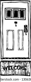 Black and white vector illustration of front door