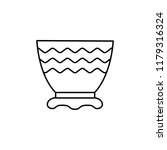 Black & white vector illustration of fruit bowl with geometric ornament. Line icon of decorative ceramic dish for home. Isolated object on white background. 