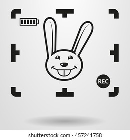 black and white vector illustration of a fun cartoon rabbit filmed