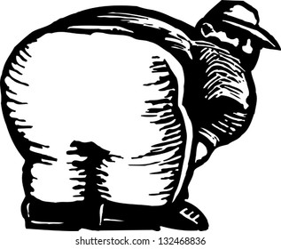 Black and white vector illustration of a funny man showing his butt