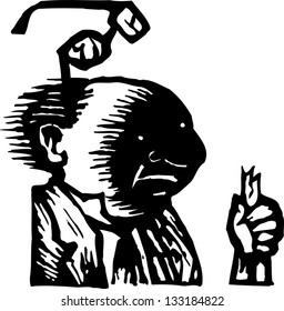 Black and white vector illustration of funny chemist