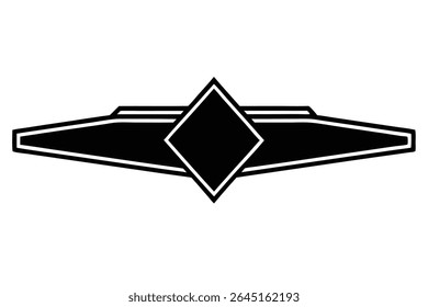 Black and white vector illustration of a futuristic cyborg emblem featuring a central diamond shape within a larger geometric form. The style is bold and graphic.