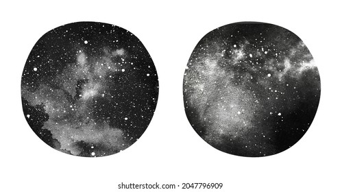 Schwarz-Weiß-Vektorgrafik mit Galaxie. Einzelkreis