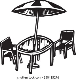 Black and white vector illustration of garden table