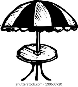 Black and white vector illustration of garden table