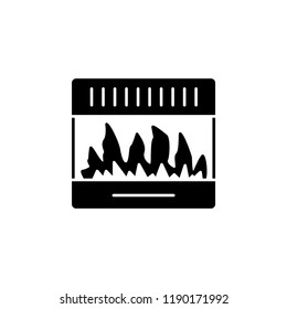 Black & white vector illustration of gas fireplace. Flat icon of modern stove. Isolated object on white background.