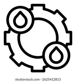 Black and white vector illustration of a gear and water drop, representing industry and environment