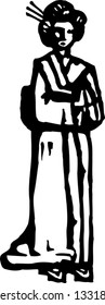 Black and white vector illustration of a geisha