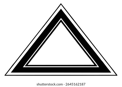 Una Ilustración vectorial en blanco y negro de un triángulo geométrico con líneas audaces y un diseño en capas sobre un fondo blanco.
