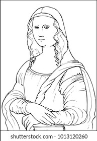 Dibujo vectorial en blanco y negro de Gioconda, el famoso cuadro Leonardo da Vinci