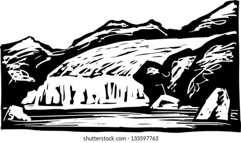 Black and white vector illustration of glacier