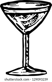 Black and white vector illustration of a glass of an alcoholic drink