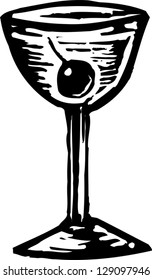 Black and white vector illustration of glass of alcoholic drink