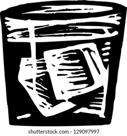 Black and white vector illustration of a glass of drink