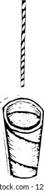 Black and white vector illustration of a glass and a straw
