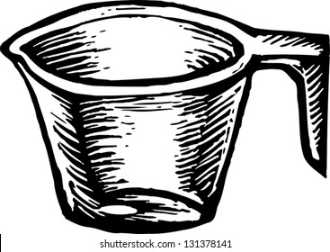 Black and white vector illustration of a glass measuring cup