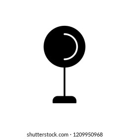 Black & white vector illustration of globe table lamp. Flat icon of modern round desk light fixture. Home & office illumination. Isolated object on white background
