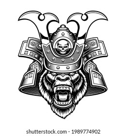 Black and white vector illustration of a gorilla samurai