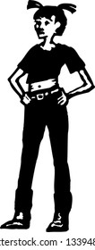 Black and white vector illustration of goth or Emo teen girl