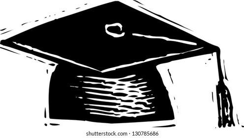 Black and white vector illustration of graduation cap