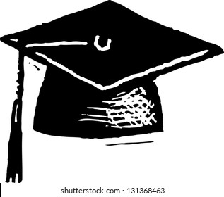 Black and white vector illustration of graduation cap