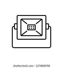 Black & white vector illustration of ground floor spotlight. Line icon of outdoor light fixture. Isolated object on white background