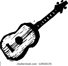 Black and white vector illustration of a guitar