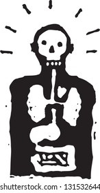 Black and white vector illustration of guts and internal organs