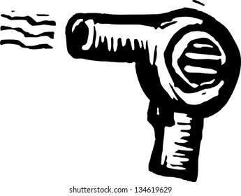 Black and white vector illustration of hair dryer