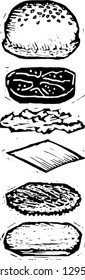 Black and white vector illustration of hamburger