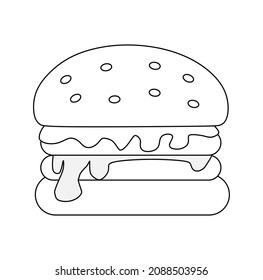 Schwarz-Weiß-Vektorgrafik von Hamburgern, die Fleisch und Gemüse zum Färben von Buch und Doodle enthalten