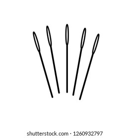 Black & white vector illustration of hand needles set. Line icon of sewing supplies. Isolated object on white background 