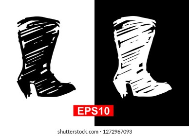 Black and White Vector Illustration of Hand Drawn Sketch of Heels Shoes Icon on Isolated Background