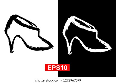 Black and White Vector Illustration of Hand Drawn Sketch of Heels Shoes Icon on Isolated Background