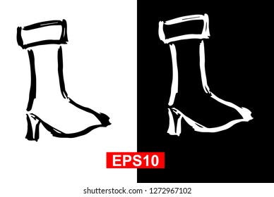 Black and White Vector Illustration of Hand Drawn Sketch of Heels Shoes Icon on Isolated Background