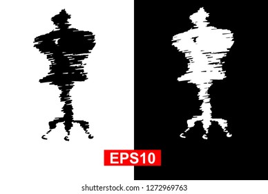 Black and White Vector Illustration of Hand Drawn Sketch of Mannequin Fashion Icon on Isolated Background