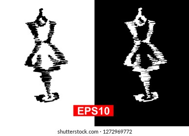 Black and White Vector Illustration of Hand Drawn Sketch of Mannequin Fashion Icon on Isolated Background