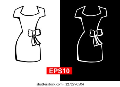 Black and White Vector Illustration of Hand Drawn Sketch of Women Dress Icon on Isolated Background