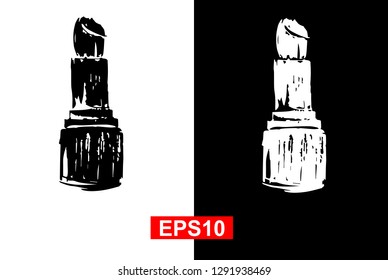 Black and White Vector Illustration of Hand Drawn Sketch of Lipstick Icon on Isolated Background