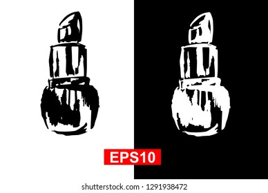 Black and White Vector Illustration of Hand Drawn Sketch of Lipstick Icon on Isolated Background