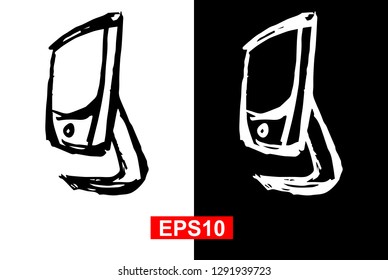 Black and White Vector Illustration of Hand Drawn Sketch of Computer Icon on Isolated Background