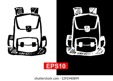 Black and White Vector Illustration of Hand Drawn Sketch of Travel School Bag Icon on Isolated Background