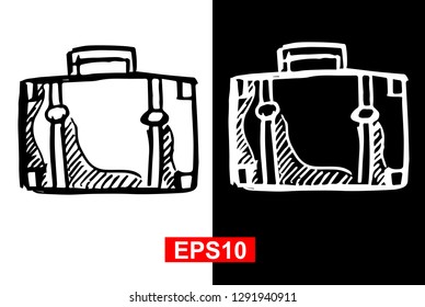 Black and White Vector Illustration of Hand Drawn Sketch of Travel School Bag Icon on Isolated Background